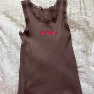 Brandy Melville Brown Tank Top with Red Hearts